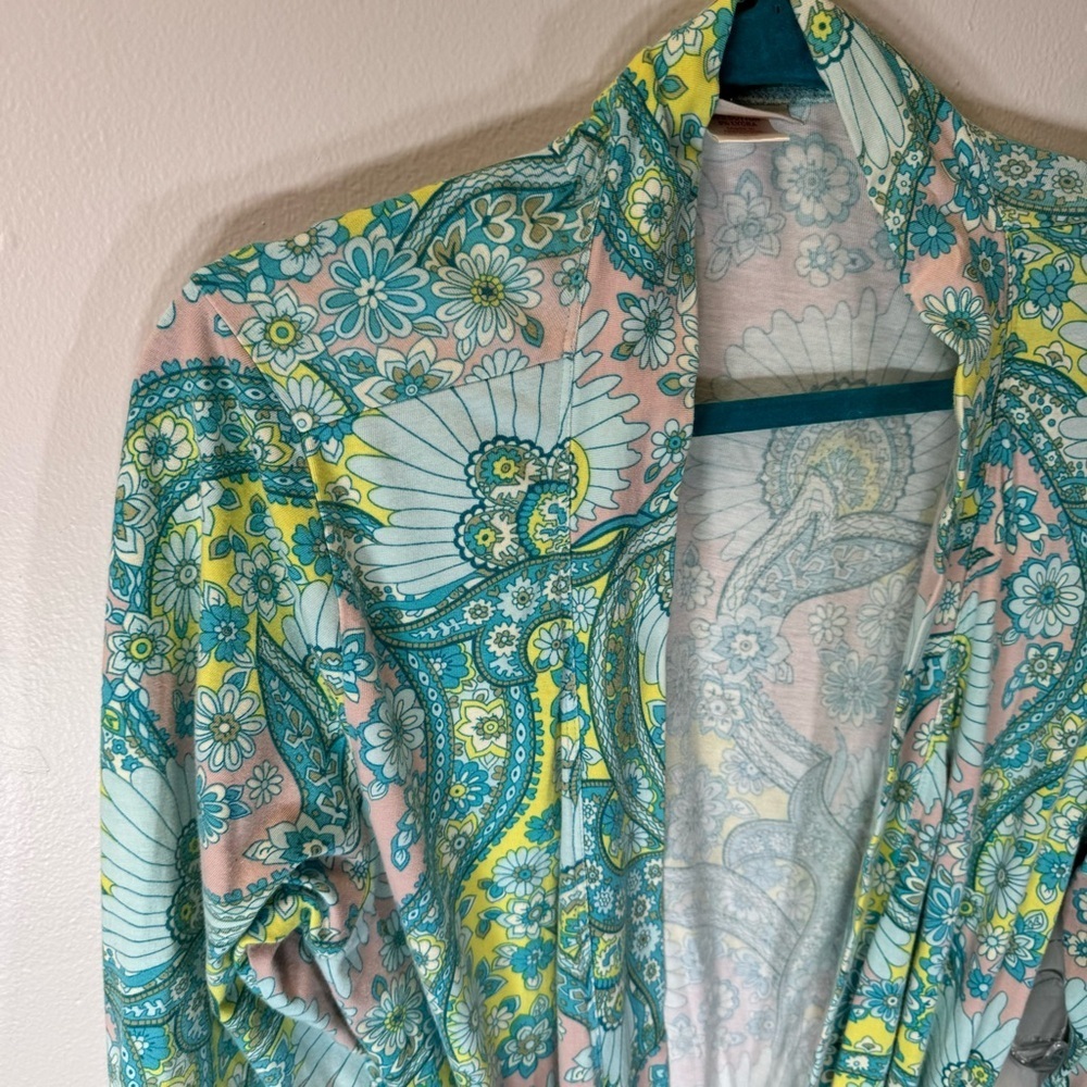 BEDHEAD cotton robe sash belt retro flower print mint green yellow pink S/M - Picture 5 of 8